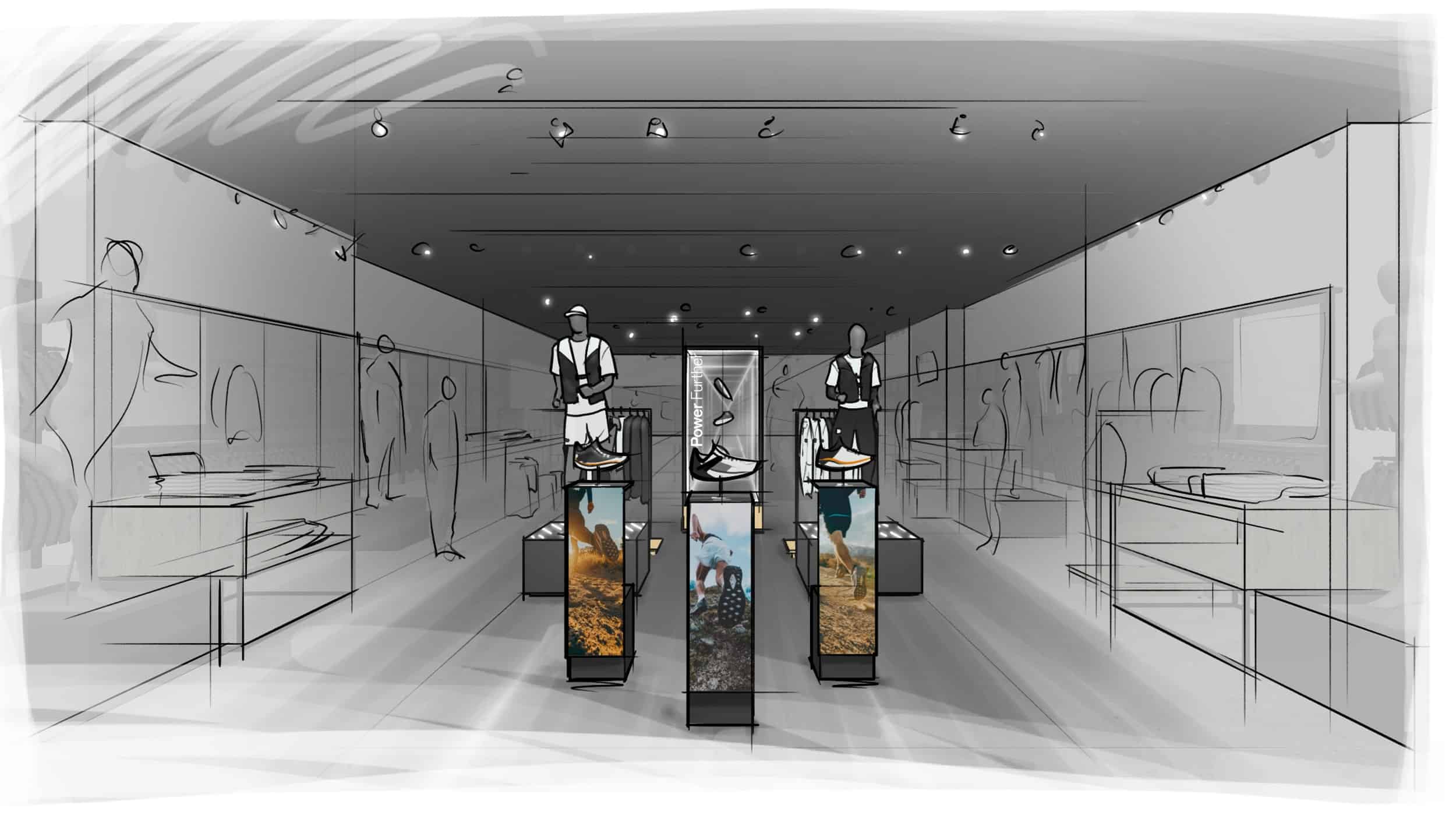 the-north-face-vectiv-axiom-procreate-retail-design-sketch-metal-pedestals-with-graphics